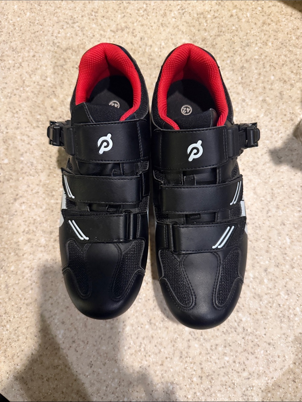 Peloton-Style Men's Black Cycling Shoes with Red Lining